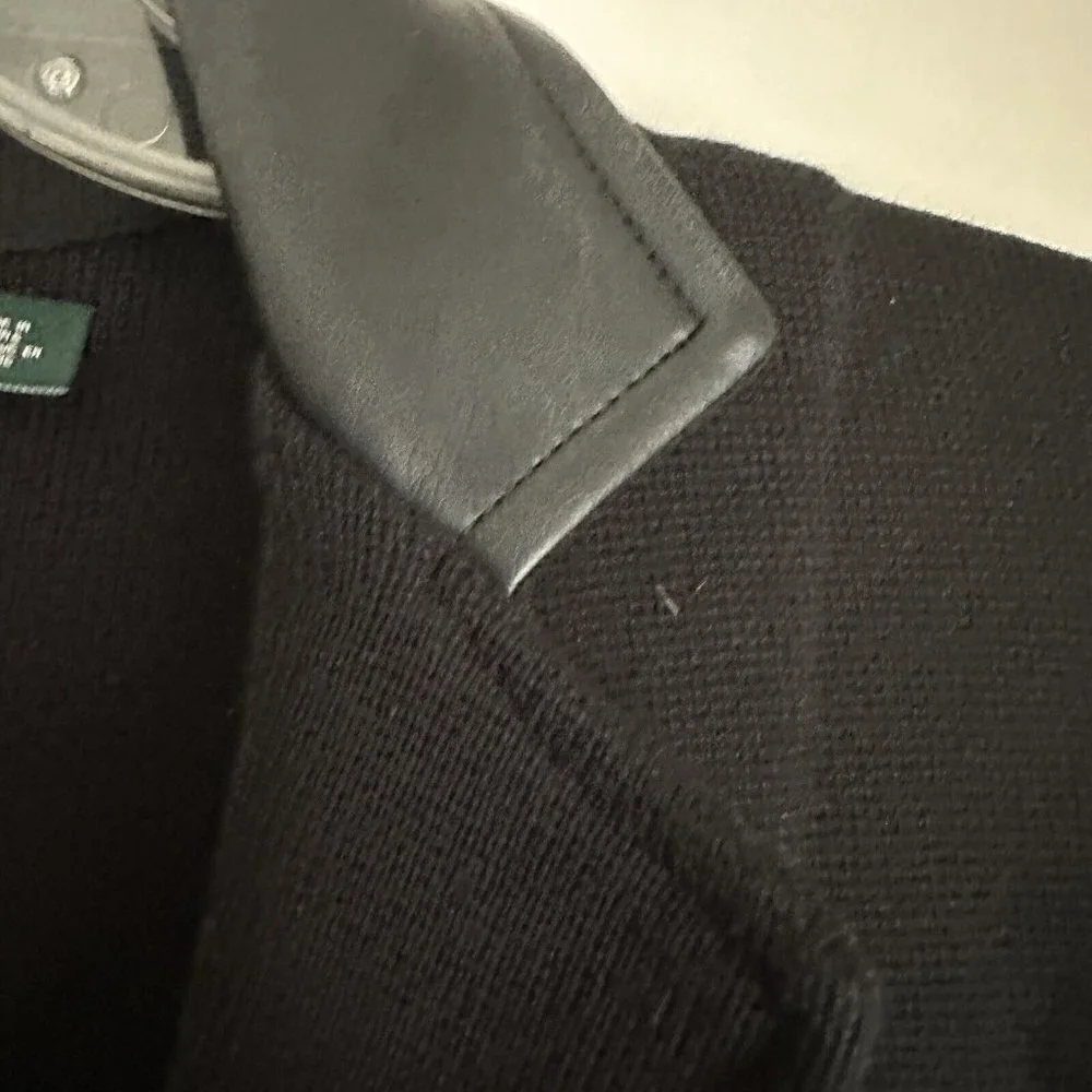 Lauren Ralph Lauren Womens Size‎ XS Black Faux Leather Trim Cotton Knit Blazer